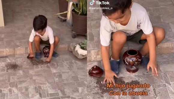 El niño sacó las cenizas de la urna y las echó en el piso para jugar. (Foto: @aaron.robles_o/composición)