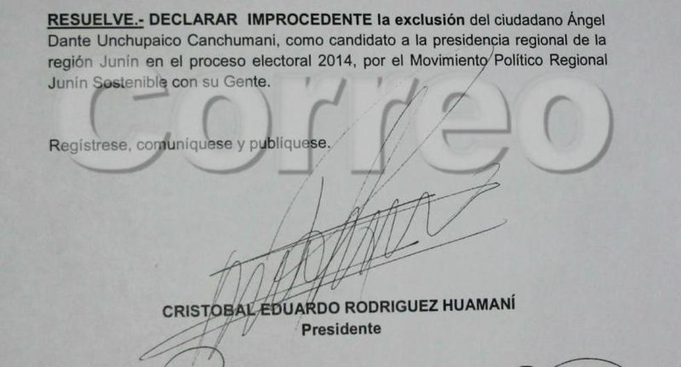 Candidato inhabilitado sigue en carrera electoral con venia del JEE de Huancayo 
