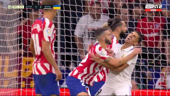 Mario Hermoso fue expulsado en el final del Real Madrid vs. Atlético Madrid. (Foto: Captura)