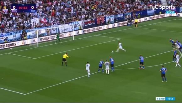 Lionel Messi anotó de penal la ventaja parcial de Argentina sobre Estonia. (Foto: Captura TyC Sports)