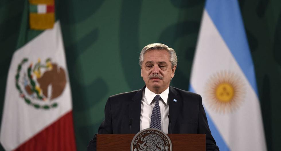 El presidente de Argentina, Alberto Fernández, participó en la conferencia matutina del presidente de México Andrés Manuel López Obrador en Palacio Nacional. (Foto: ALFREDO ESTRELLA / AFP).