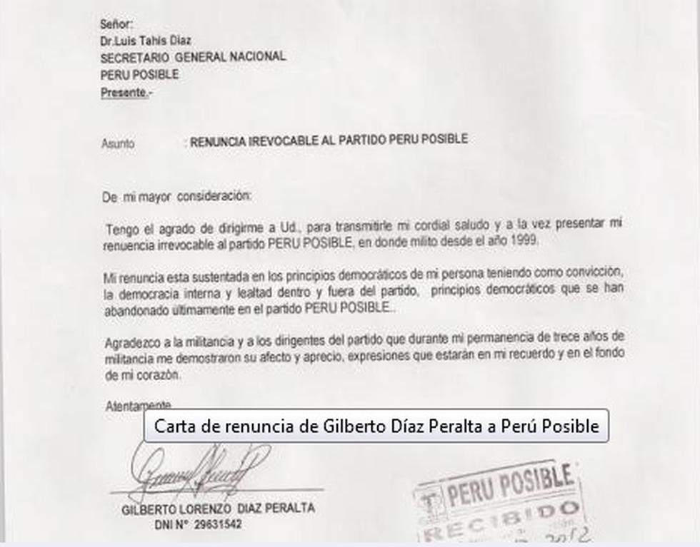 Jorge Villacorta y Gilberto Díaz Peralta renuncian a Perú Posible 