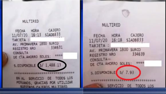 La ciudadana mostró los vouchers de antes y después de la transacción. | Foto: Captura de Canal N.