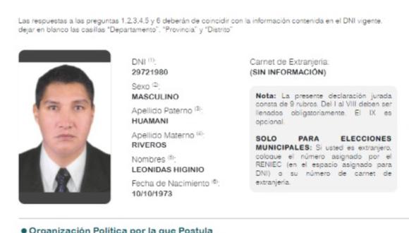 Se trata de Leonidas Higinio Huamaní Riveros, quien participó por el partido Arequipa, Tradición y Futuro y no fue a sufragar ayer. (Foto: Difusión)