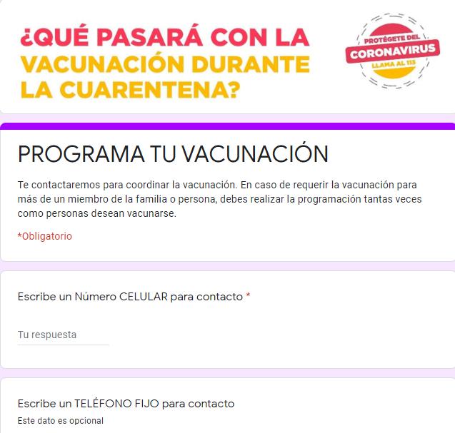 Estos son los datos que deberás llamar para programar la vacunación de tu familiar. (Foto captura: Minsa)