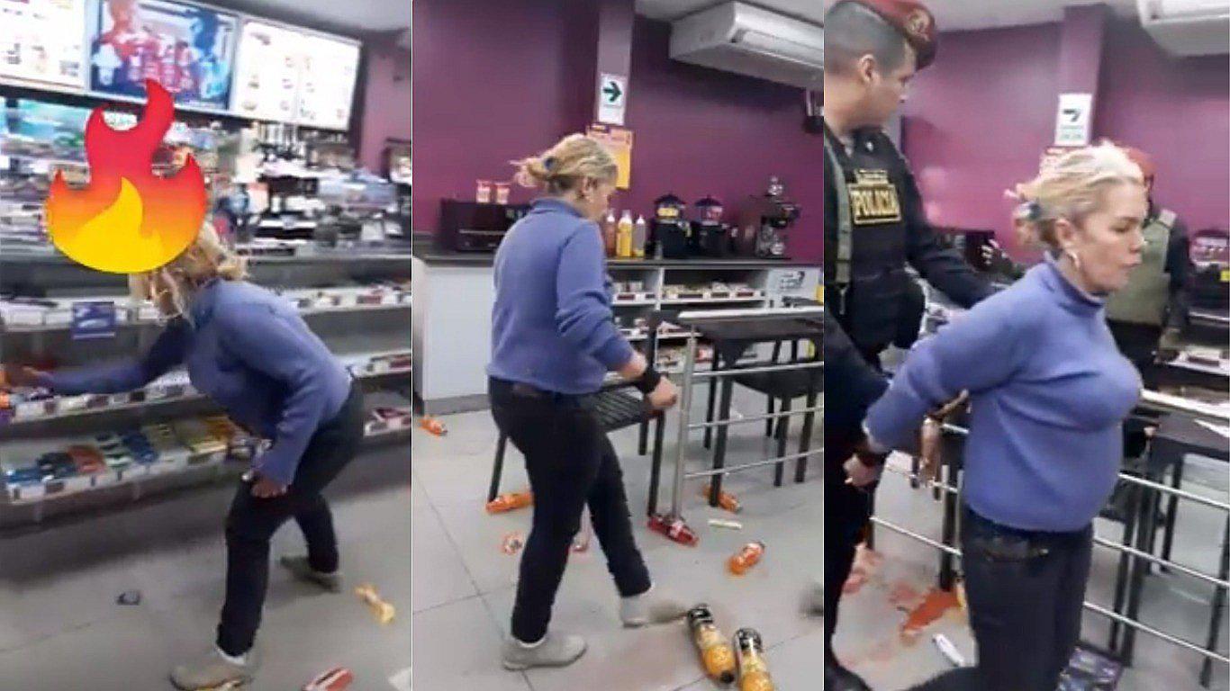 Mujer realizó destrozos en minimarket porque no tenía dinero para comprar bebida alcohólica (VIDEO)
