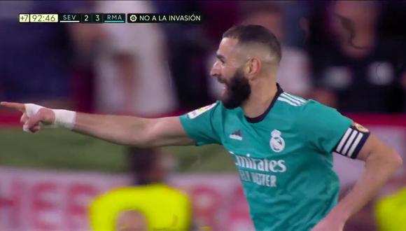 Gol de Benzema para el 3-2 del Real Madrid vs. Sevilla en LaLiga. (Foto: ESPN)
