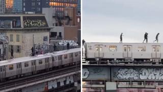 Captan a jóvenes caminando sobre el metro de Nueva York en pleno funcionamiento (VIDEO)