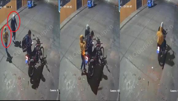 Atraco quedó registrado en las imágenes de una cámara de seguridad de un inmueble de la calle El Triunfo, en Chepén.