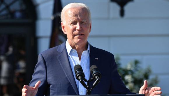 El presidente de los Estados Unidos, Joe Biden, pronuncia un discurso en una barbacoa del 4 de julio con familias de militares en la Casa Blanca en Washington, DC, el 4 de julio de 2022. (Foto de Nicholas Kamm / AFP)