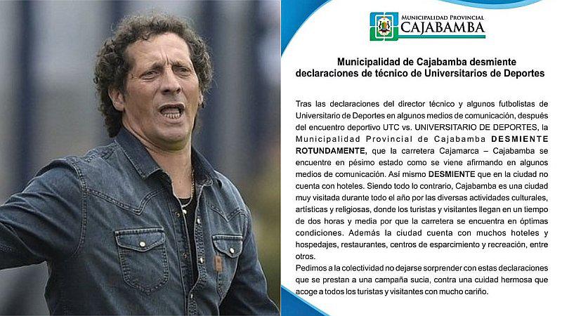 Universitario: La Municipalidad de Cajabamba desmintió a Pedro Troglio