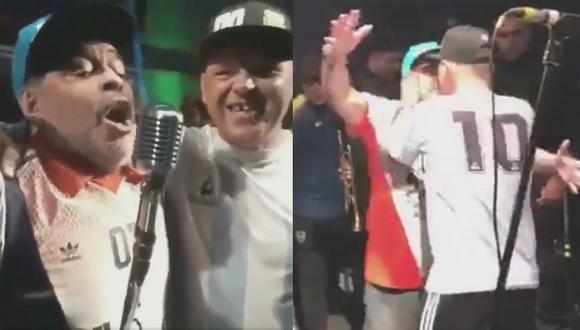 Maradona protagoniza bochornosa acción y besa en la boca a cantante de cumbia (VIDEO)
