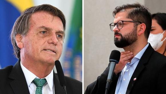 El Gobierno de Jair Bolsonaro solo felicitó al joven mandatario electo Gabriel Boric cuatro días después en una escueta nota en la que le deseó "éxito". (Foto: Composición de AFP)