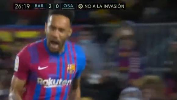 Barcelona completa la goleada frente a Osasuna gracias a la anotación de Pierre Emerick Aubameyang. Foto: LaLiga Santander.