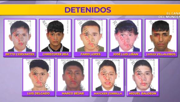 Estos son los rostros de un grupo de vándalos detenidos tras estar involucrados en los hechos de violencia y ataque a sedes públicas el pasado 5 de abril en medio de las manifestaciones que se realizaron contra el Gobierno de Pedro Castillo en el Centro de Lima. (Captura: Latina)