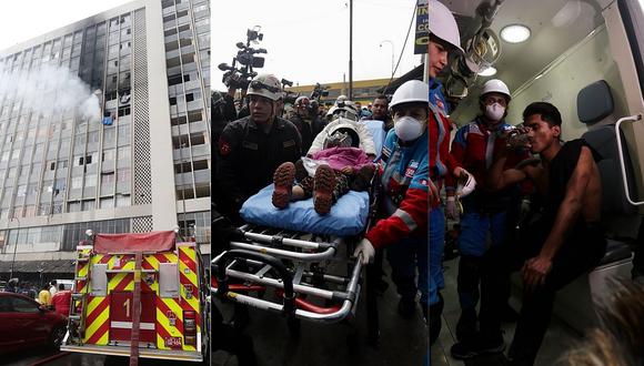 Rescatan a 10 personas del incendio en edificio del centro de Lima