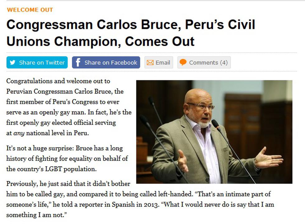 Carlos Bruce: Así informaron portales gays sobre su revelación