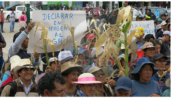 ​Empuñando cultivos resecos, cientos de campesinos protestan en Junín (FOTOS)