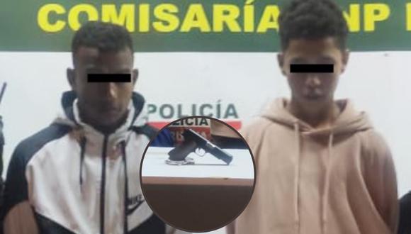 Los jóvenes trataron de escapar al notar la presencia de los uniformados, pero fueron reducidos e identificados como: Rugen José Aguilar (20) y José Gregorio Crespo Hampuro (25). Les incautaron arma de fuego. (Foto: PNP)
