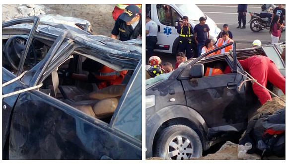 Cañete: Pasajeros salvan de morir tras despiste de minivan en Panamericana Sur (FOTOS)