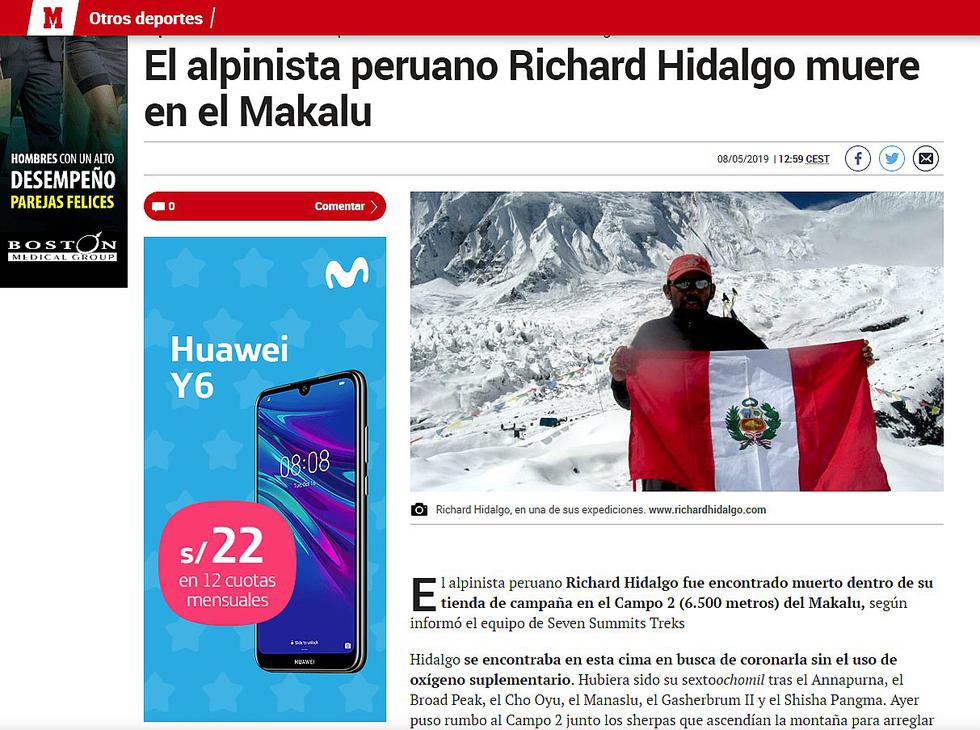 Richard Hidalgo: así informa la prensa internacional sobre la muerte del montañista peruano (FOTOS)