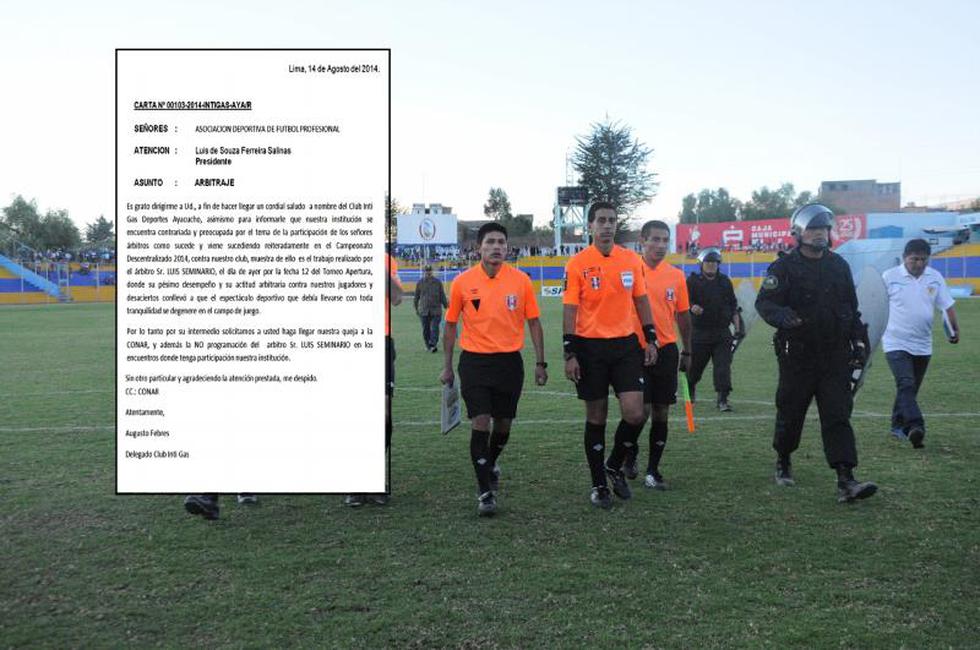 Inti Gas presenta queja contra arbitro Luis Seminario ante ADFP