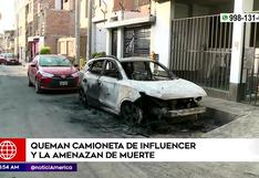Extorsionadores queman camioneta y amenazan de muerte a influencer Fiorella Vitteri