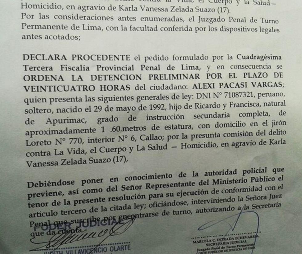 Esta es la ordenanza del Poder Judicial sobre el crimen de Karla Zelada (FOTOS)