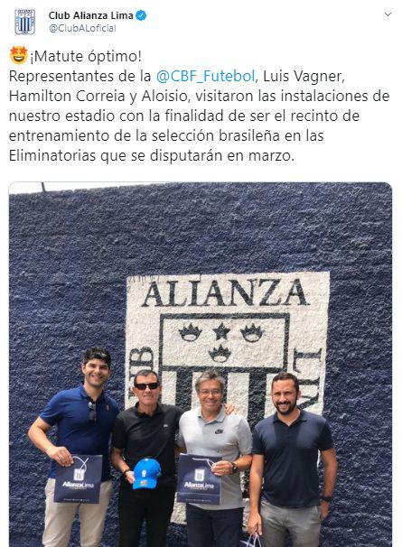 El anuncio de Alianza Lima sobre la visita de representantes de la Confederación Brasileña de Fútbol.