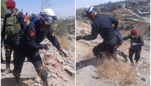 ​Rescatan a hombre que cayó con su carretilla a una profundidad de 50 metros en Arequipa