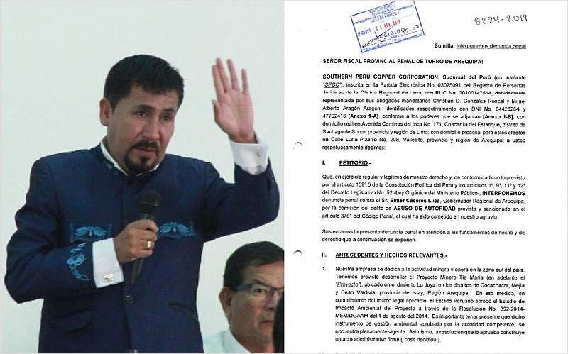 ​Southern denunció a gobernador Cáceres Llica por abuso de autoridad