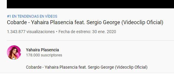 ‘Cobarde’, de Yahaira Plasencia se encuentra en el puesto número uno en tendencias de YouTube