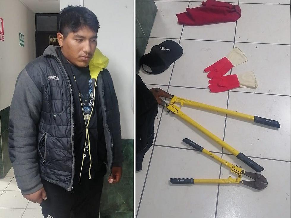 Sorprenden a presunto delincuente con dos cizallas en frontis de  tienda de celulares