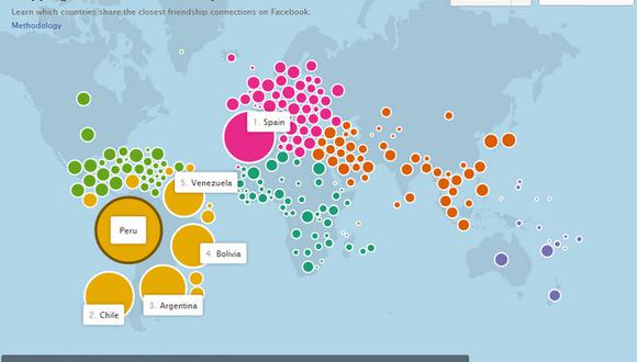 Facebook lanza mapa mundial de amistades por países