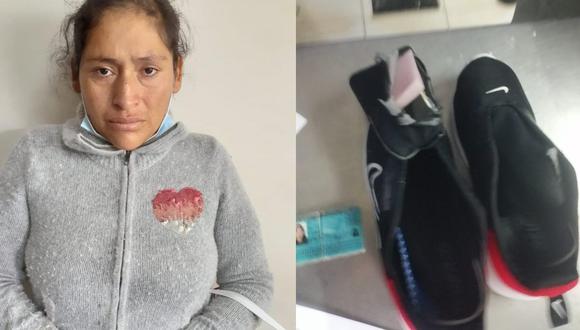 Arequipa: Agentes del INPE descubrieron a Yolanda Celina Cuty Luque (33), cuando pretendía ingresar al penal de varones de Socabaya con 200 gramos de droga camuflada en zapatillas. (Foto: PNP)