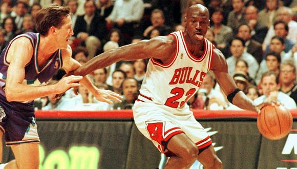 Michael Jordan en una foto tomada el 4 de junio de 1997, durante un partido entre Chicago Bulls y Utah Jazz. (Foto: AFP)