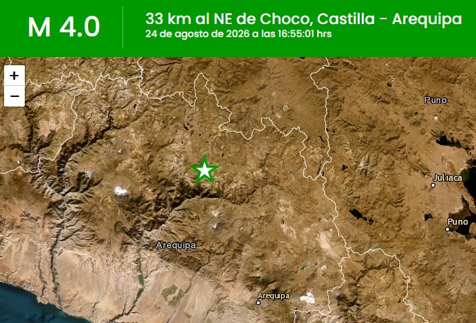 Temblor de magnitud 4 se registra por primera vez este año en Choco, Arequipa