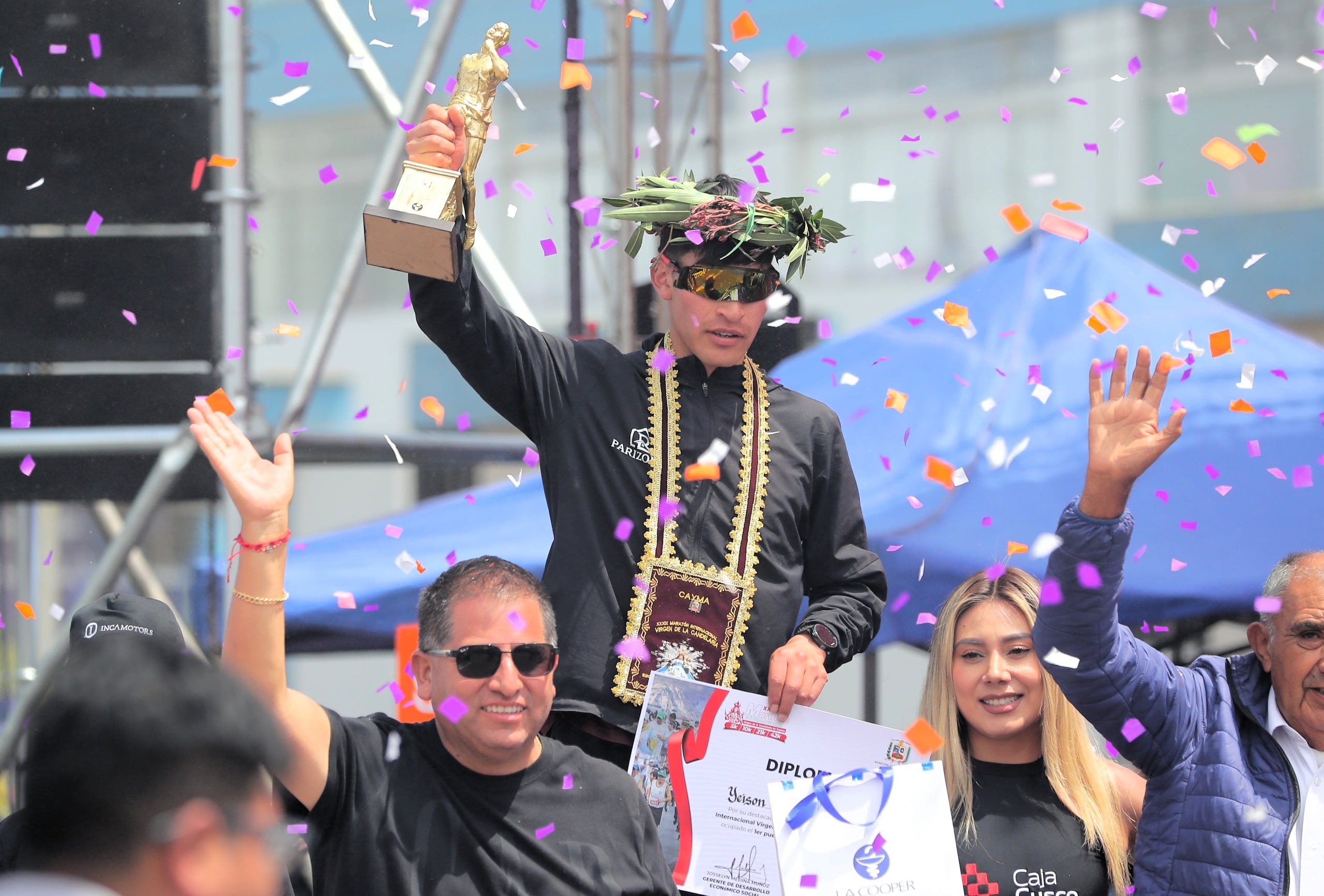 Yeison Gustavo Canchanya Canchanya se consagró campeón de la Maratón Internacional Virgen de la Candelaria 2026. (Foto: Omar Cruz/@photo.gec).
