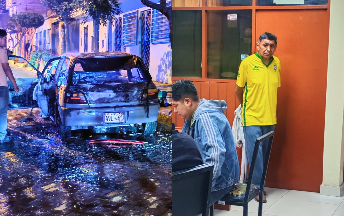 Varón detenido es acusado de incendiar dos automóviles y un restaurante en el distrito de Miraflores, en Arequipa. Foto: Composición GEC.