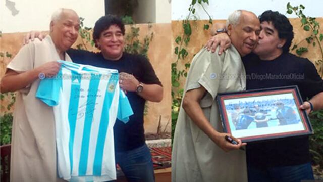 Diego Maradona intercambia regalos con árbitro que no vio "la Mano de Dios"