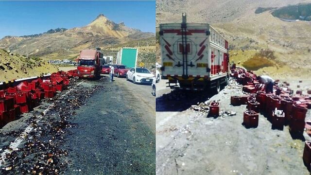 Día Internacional de la Cerveza: cajas de bebida alcohólica quedaron volcadas en la Carretera Central 