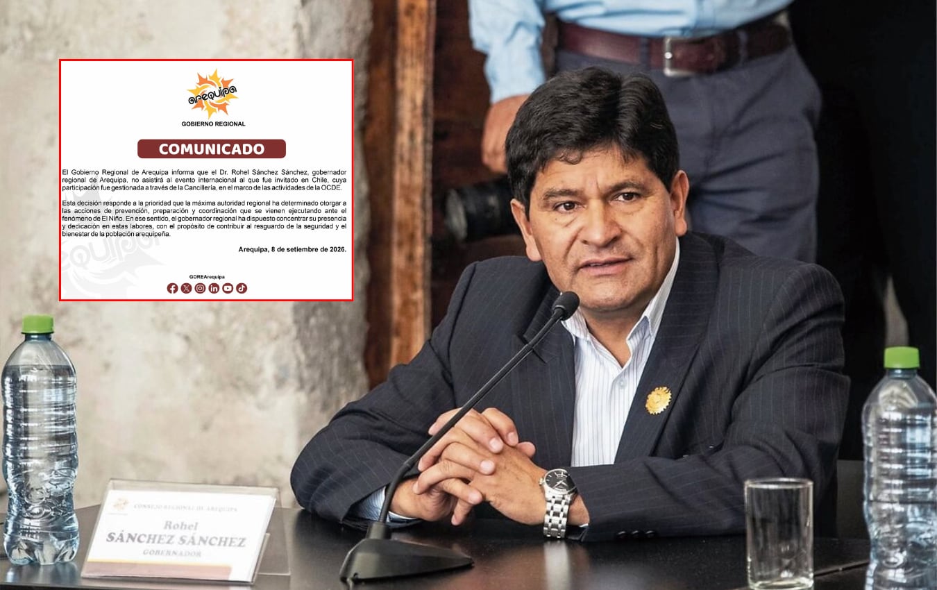Gobernador de Arequipa, Rohel Sánchez, no viajará a Chile para la OCDE. Foto: Composición GEC.