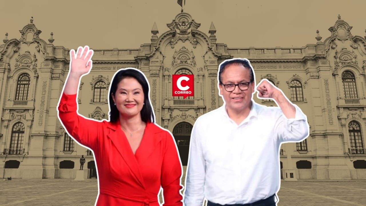 Keiko Fujimori obtiene 39.5% y Roberto Sánchez 36.1% según última encuesta de Datum. Composición: Diario Correo.