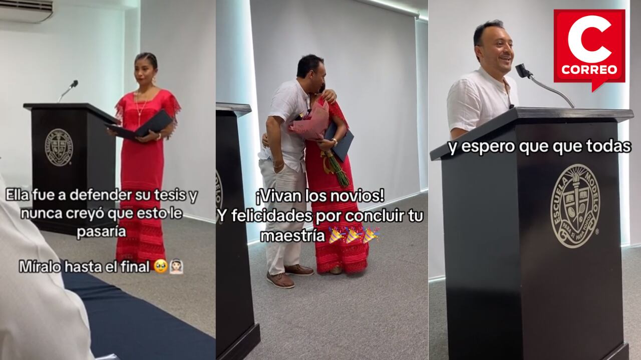 Joven sorprende a su pareja y le pide matrimonio tras terminar de sustentar su Maestría.