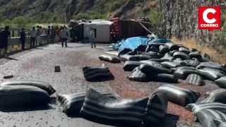 Tráiler cargado de semillas se despista y vuelca en la vía Canta–Huayllay