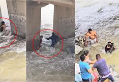 Ica: policía rescató a dos menores que eran arrastrados por el río