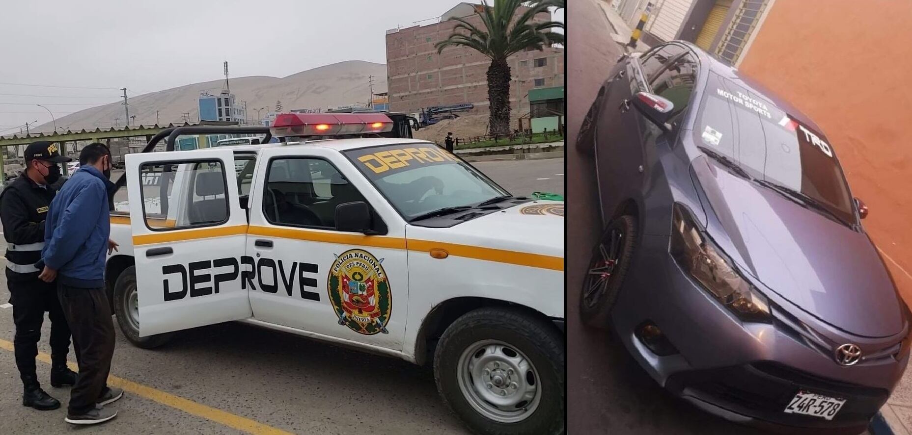 Agentes del Deprove buscan a delincuentes, además el auto Z4R-578 de un policía y el Z4Y-353 de minero