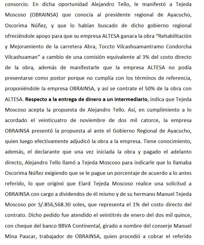 Esta es parte de la respuesta que dio un colaborador eficaz ante la Fiscalía en el caso Obrainsa.