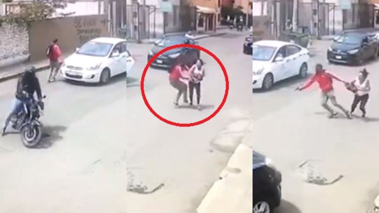 Atraco fue registrado por cámara de vigilancia. Delincuentes la amenazaron con pistolas.