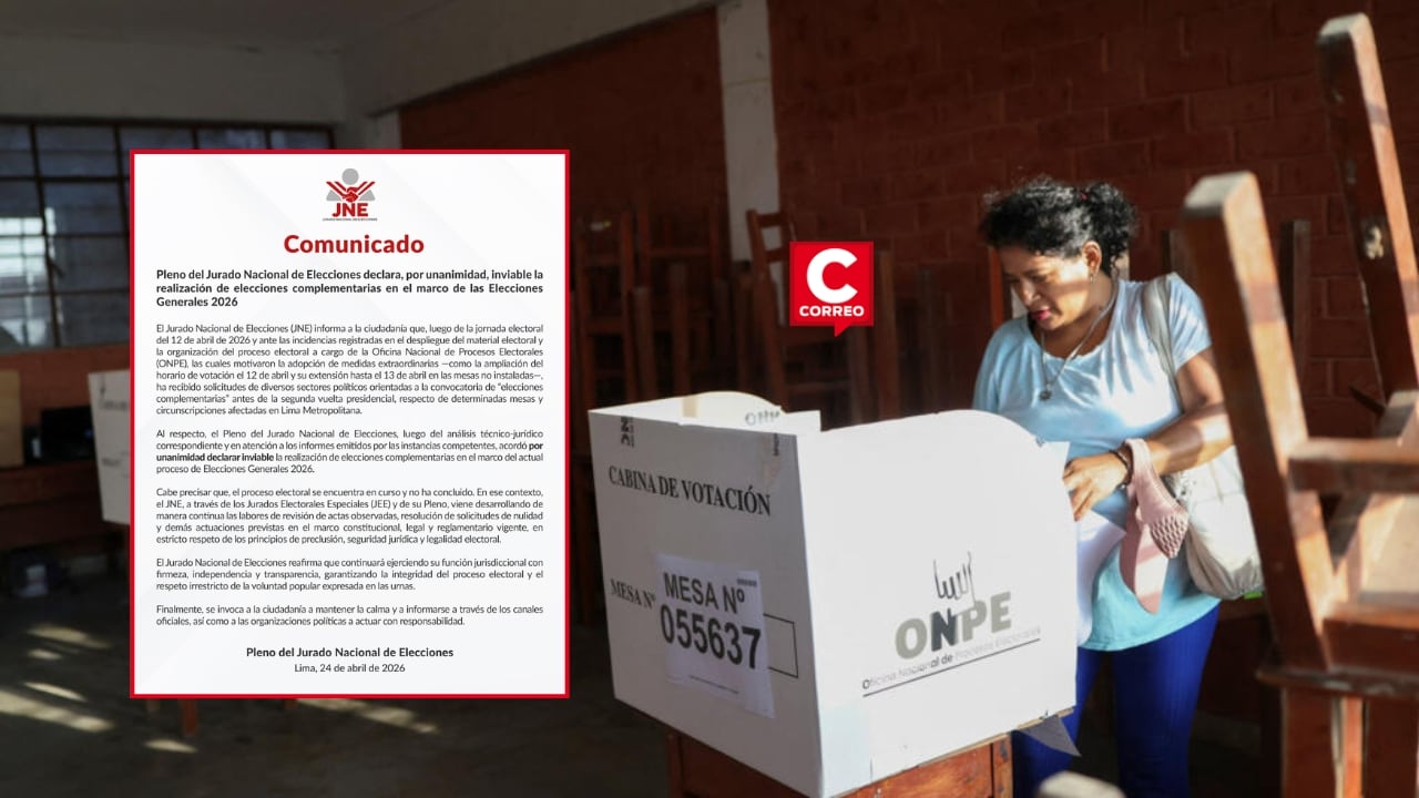 JNE declara inviable la realización de elecciones complementarias tras caos en la jornada del 12 de abril. Composición: Diario Correo.